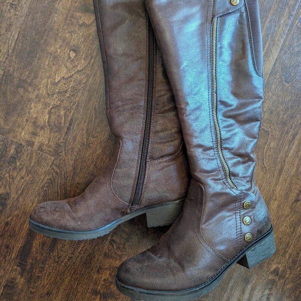 BareTraps Oria Brown Faux-Leather Knee-High Riding Boots - Women's Size 7.5 M